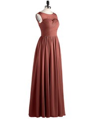 Illusion Neck Chiffon Full Length Dresses Terracotta