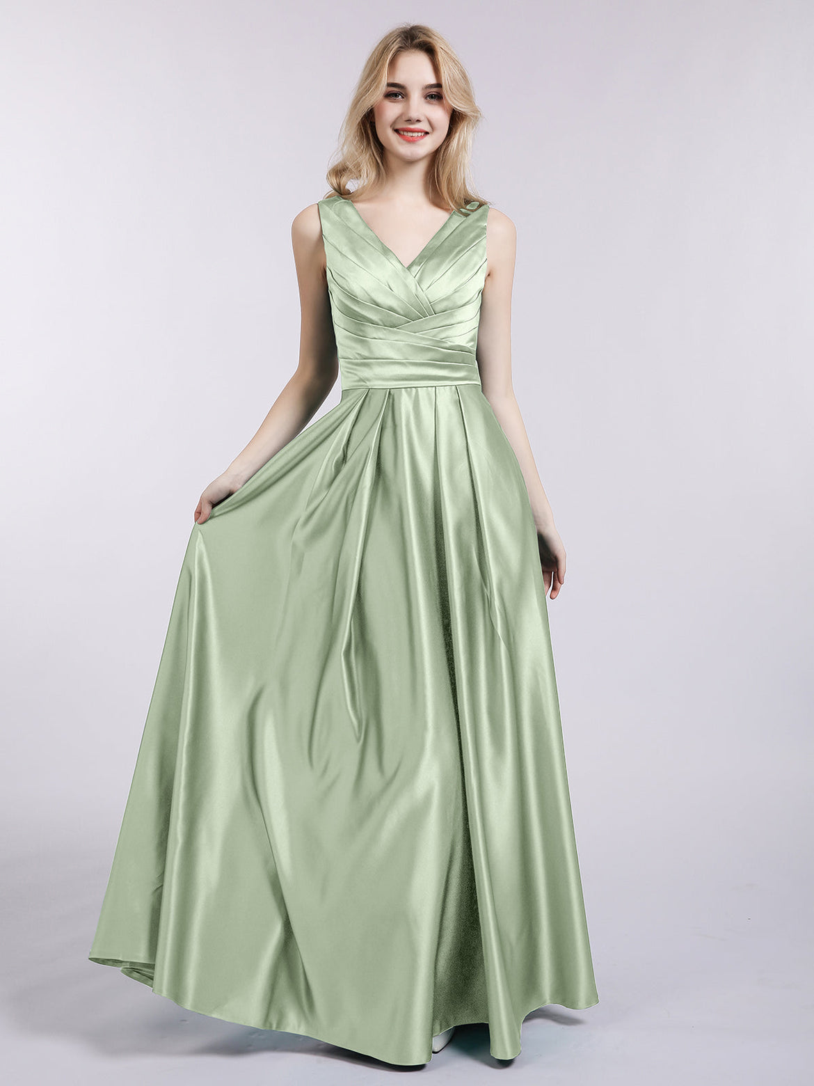 green emerald velvet dress Sage Green Tulle A-line Strapless Sweetheart Neck Prom Dresses With Slit,  MP936 main image 1