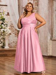 V-neck Satin Long Dresses with Open Back Flamingo