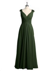 Lace Strap V Neckline Chiffon Bridesmaid Dress Olive Green