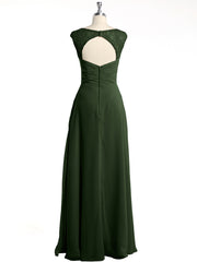 Lace Strap V Neckline Chiffon Bridesmaid Dress Olive Green