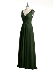 Lace Strap V Neckline Chiffon Bridesmaid Dress Olive Green