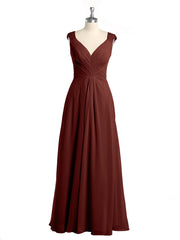 Lace Strap V Neckline Chiffon Bridesmaid Dress Terracotta