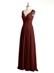Lace Strap V Neckline Chiffon Bridesmaid Dress Terracotta
