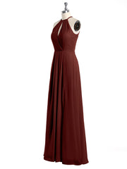Simple Chiffon Halter Dress for Bridesmaid with Slit Terracotta