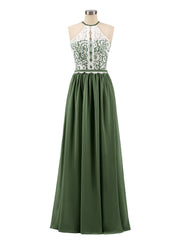 Ivory Lace Bodice Halter Long Dresses Olive Green