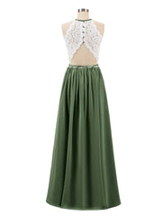 Ivory Lace Bodice Halter Long Dresses Olive Green