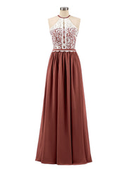 Ivory Lace Bodice Halter Long Dresses Terracotta