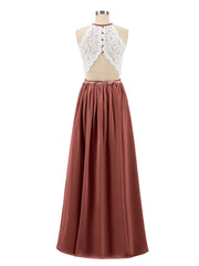 Ivory Lace Bodice Halter Long Dresses Terracotta