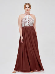 Ivory Lace Bodice Halter Long Dresses Terracotta