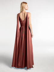 V Neck Chiffon Dress with Streamer at Back Strap Terracotta