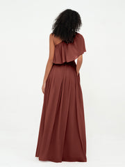 A-line One Shoulder Chiffon Max Dresses Terracotta