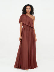 A-line One Shoulder Chiffon Max Dresses Terracotta