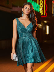 Sleeveless Pleated Short Dress with Pockets Ink Blue