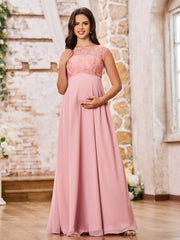 Charming Illusion Neck Lace Top Empire Maxi Maternity Dresses Dusty Rose