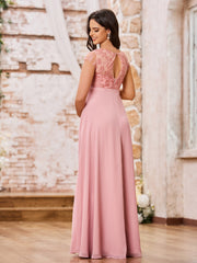 Charming Illusion Neck Lace Top Empire Maxi Maternity Dresses Dusty Rose