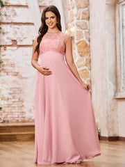Charming Illusion Neck Lace Top Empire Maxi Maternity Dresses Dusty Rose