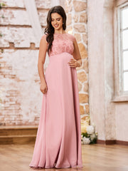 Charming Illusion Neck Lace Top Empire Maxi Maternity Dresses Dusty Rose