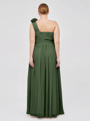 Long Chiffon Dresses with FLOWERS Olive Green