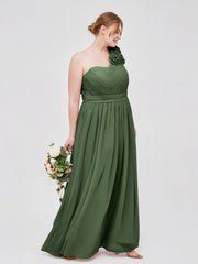 Long Chiffon Dresses with FLOWERS Olive Green