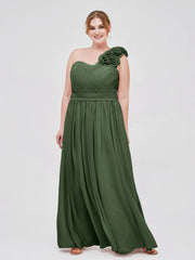 Long Chiffon Dresses with FLOWERS Olive Green
