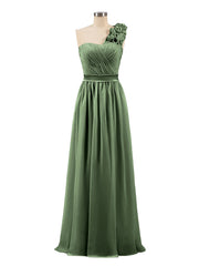 Long Chiffon Dresses with FLOWERS Olive Green