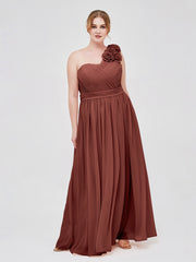 Long Chiffon Dresses with FLOWERS Terracotta
