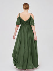 Lace and Chiffon Full Length Dresses Olive Green