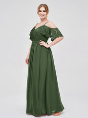 Lace and Chiffon Full Length Dresses Olive Green