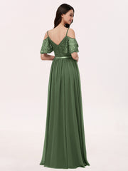 Lace and Chiffon Full Length Dresses Olive Green