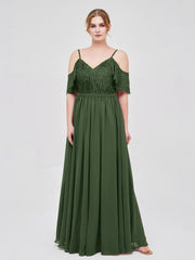 Lace and Chiffon Full Length Dresses Olive Green