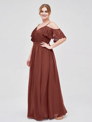 Lace and Chiffon Full Length Dresses Terracotta