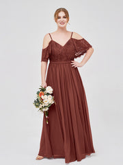 Lace and Chiffon Full Length Dresses Terracotta