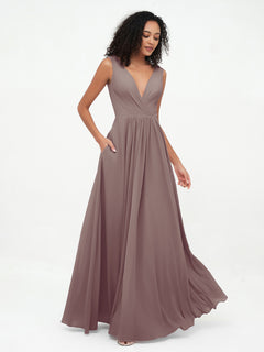 Open Back Chiffon Dresses with Deep V-neck Dusk