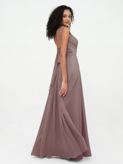 Open Back Chiffon Dresses with Deep V-neck Dusk
