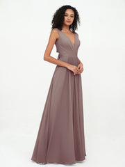Open Back Chiffon Dresses with Deep V-neck Dusk