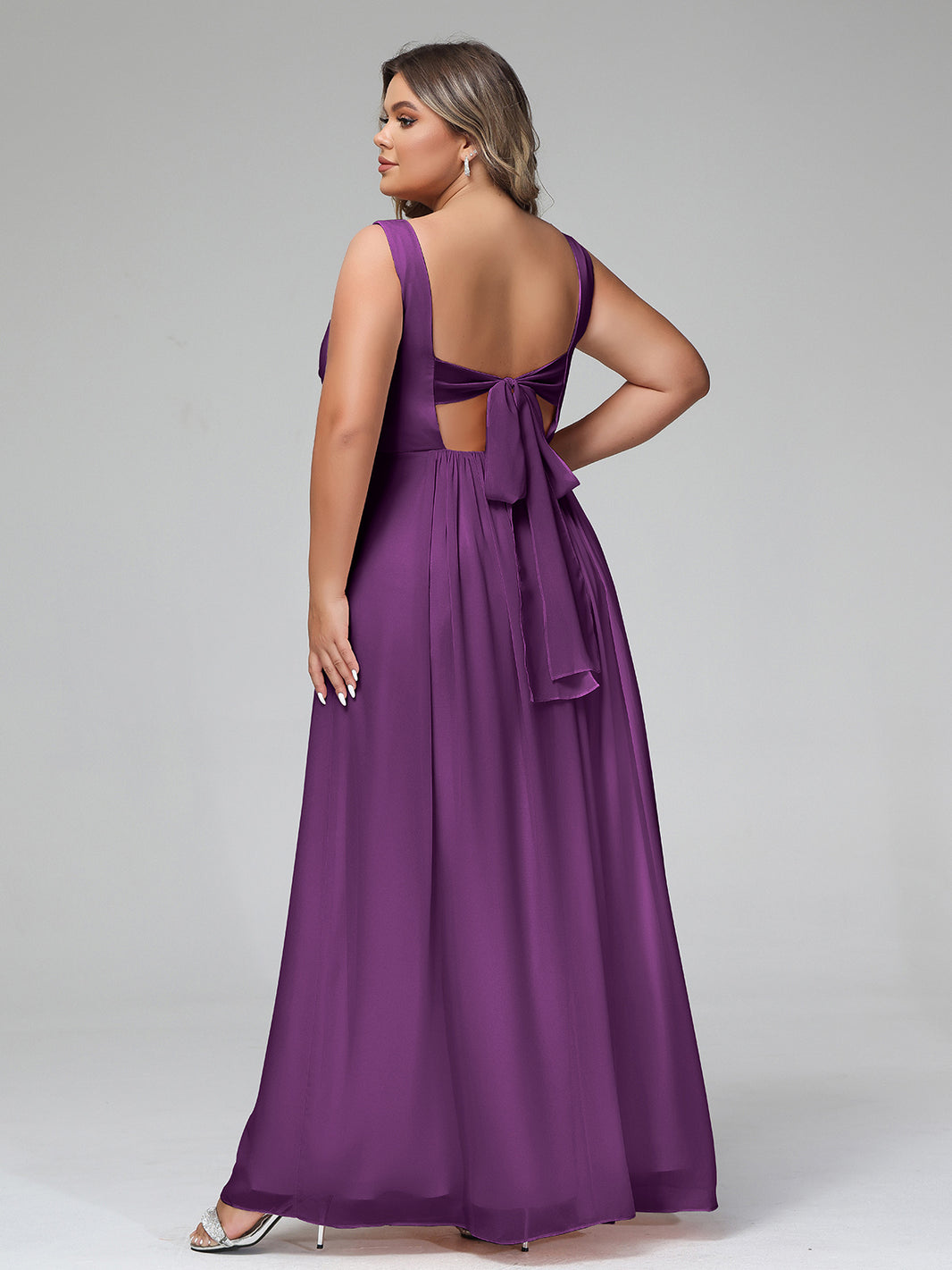 BABARONI Chiffon Grape Bridesmaid Dresses A-line V-neck Sleeveless  Floor-length  BABARONI UK