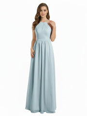 Chiffon Long Bridesmaid Gown with Halter Neck Mist