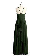Chiffon Long Bridesmaid Gown with Halter Neck Olive Green