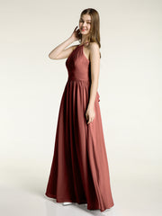 Chiffon Long Bridesmaid Gown with Halter Neck Terracotta