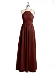 Chiffon Long Bridesmaid Gown with Halter Neck Terracotta