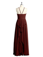 Chiffon Long Bridesmaid Gown with Halter Neck Terracotta