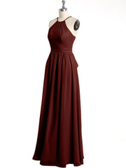 Chiffon Long Bridesmaid Gown with Halter Neck Terracotta