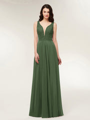 Lace and Chiffon Dresses with Open Back Olive Green