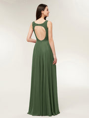 Lace and Chiffon Dresses with Open Back Olive Green