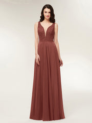 Lace and Chiffon Dresses with Open Back Terracotta