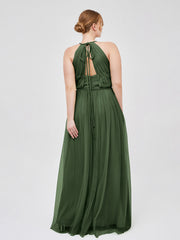 Twist Straps V Neckline Tulle Maxi Dress Olive Green