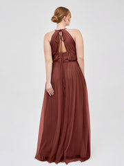 Twist Straps V Neckline Tulle Maxi Dress Terracotta