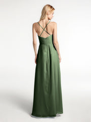Chiffon Spaghetti Strap Ruffles High Low Dress Olive Green