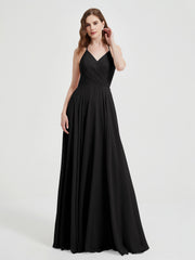 V-neck Bridesmaid Dress with Cross Back Black